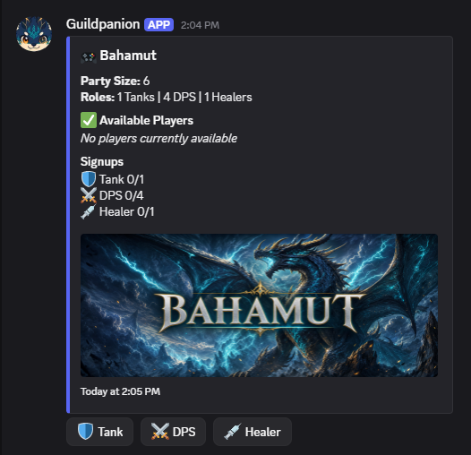 Guildpanion Discord party signup