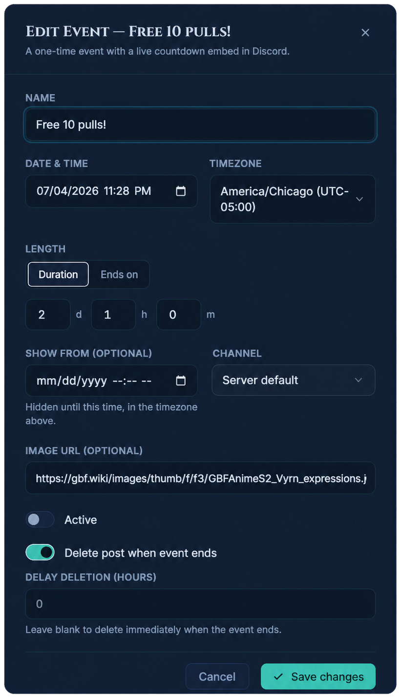 Guildpanion one-time event editor