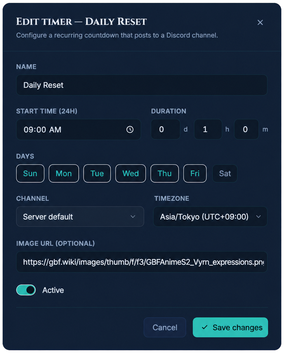 Guildpanion recurring timer editor